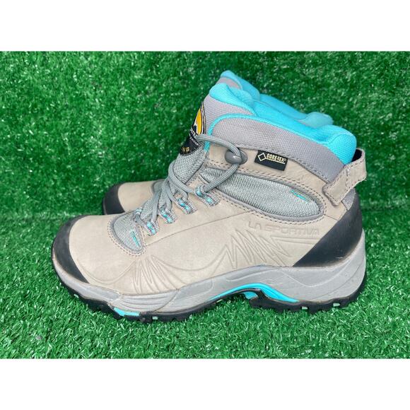 La Sportiva FC Eco 4 GTX Goretex Tan Blue Mid Leather Hiking Boots Womens US 7.5 - Picture 4 of 8